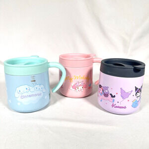 Sanrio Set of 3 Metal Mugs Cups Kuromi Cinnamoroll My Melody Blue Pink Purple